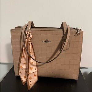 Coach Croc Embossed “Nina” Tan shoulder Bag! With Free Bag Scarf! NWT